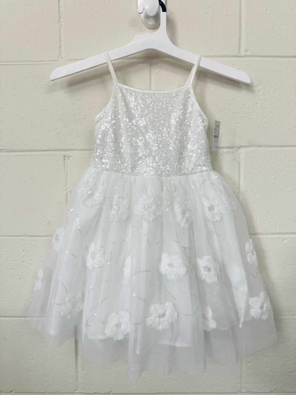 Girl’s Zenzi White Sequin & Floral Tulle Party Dress